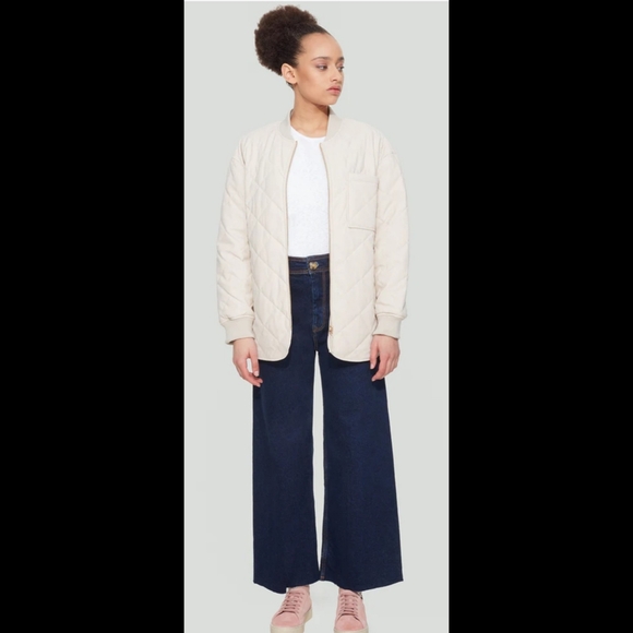 Cream Quilted Bomber Jacket Gold Zip 1X Like New DEX - Picture 2 of 4